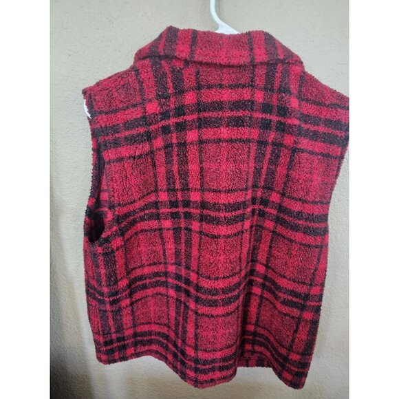 Talbots Red Buffalo Plaid Sherpa Vest Vintage Women's Medium - Picture 4 of 5